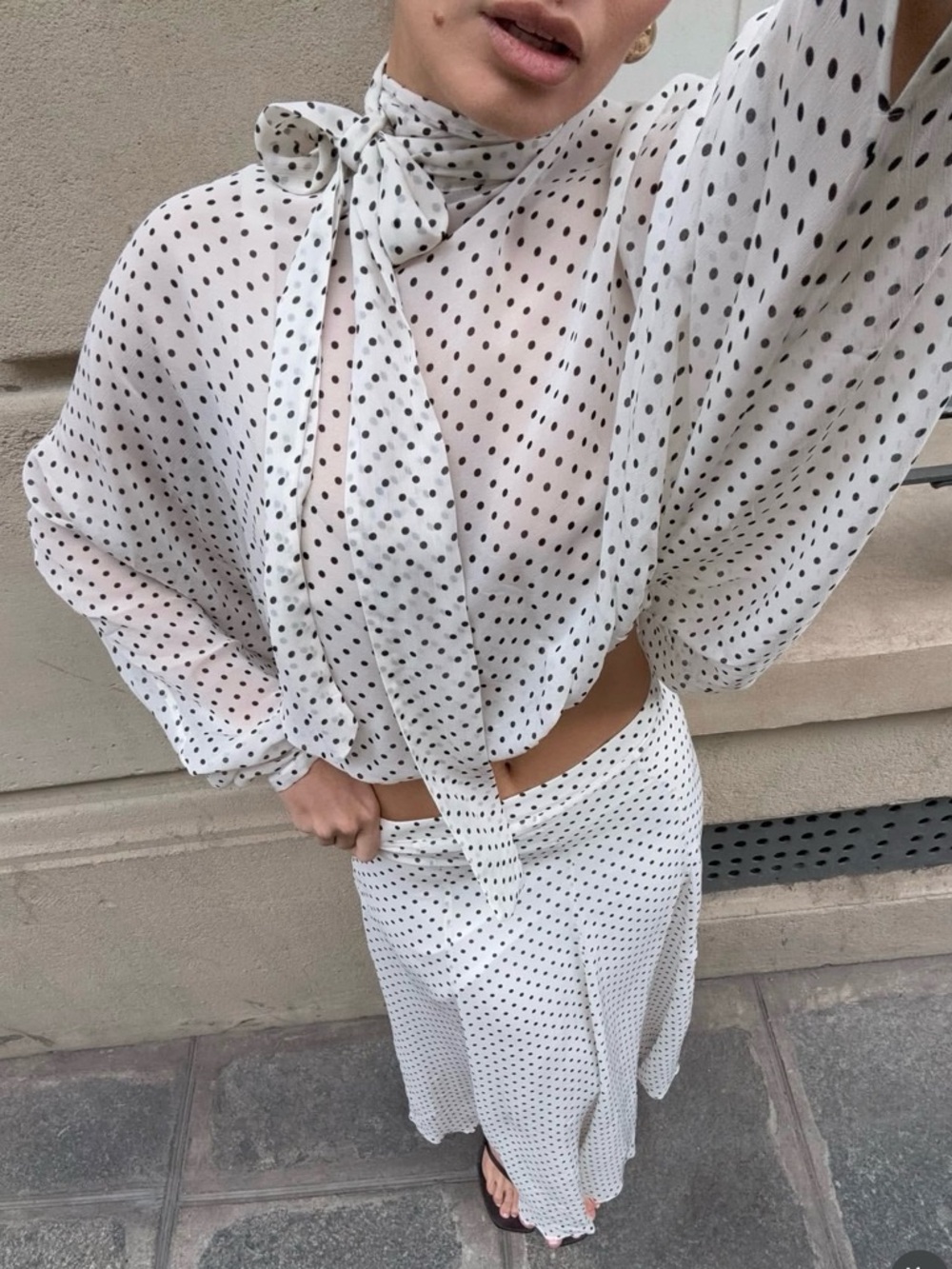 ZARA ZW COLLECTION POLKA DOT MIDI SKIRT - Picture 6 of 16